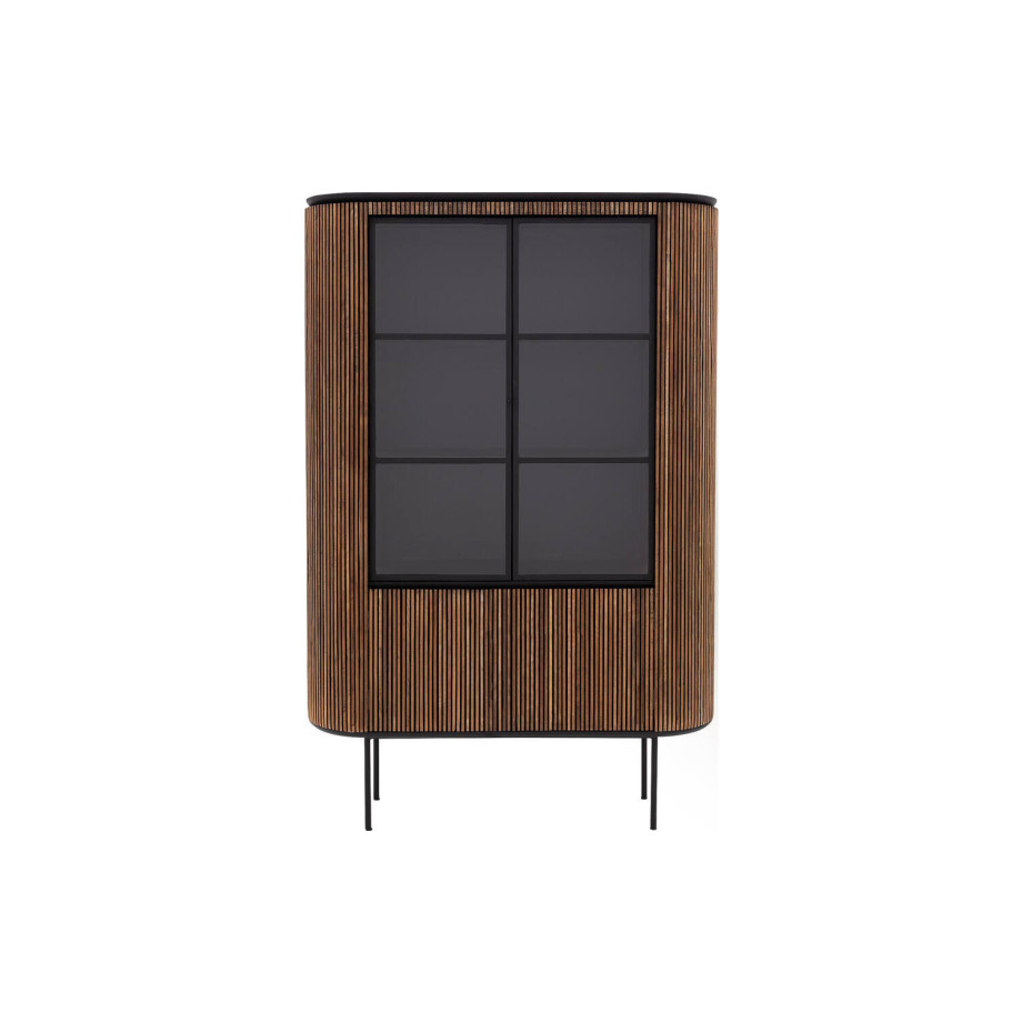 Goossens Vitrinekast Adel, 2 glasdeuren 2 dichte deuren, bruin teak, 139 x 210 x 40 cm, stijlvol landelijk afbeelding 1