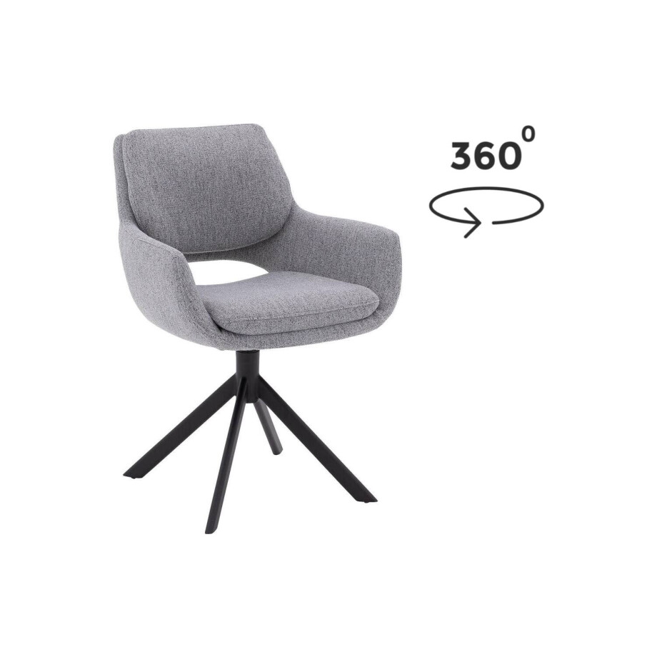 Goossens Eetkamerstoel Daisy grijs stof graden draaibaar met return functie met armleuning, modern design Goossens Eetkamerstoel Daisy grijs stof graden draaibaar met return functie met armleuning, modern design afbeelding 1