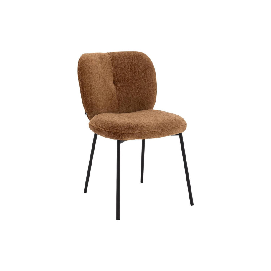 Goossens Basic Eetkamerstoel Eller bruin stof leuning, modern design afbeelding 1