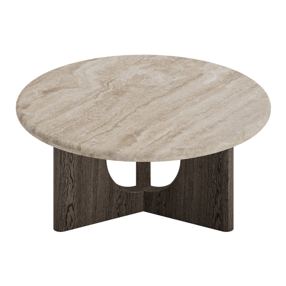 Goossens Salontafel Sisu rond, travertine bruin, modern design, 95 x 40 x 95 cm afbeelding 1