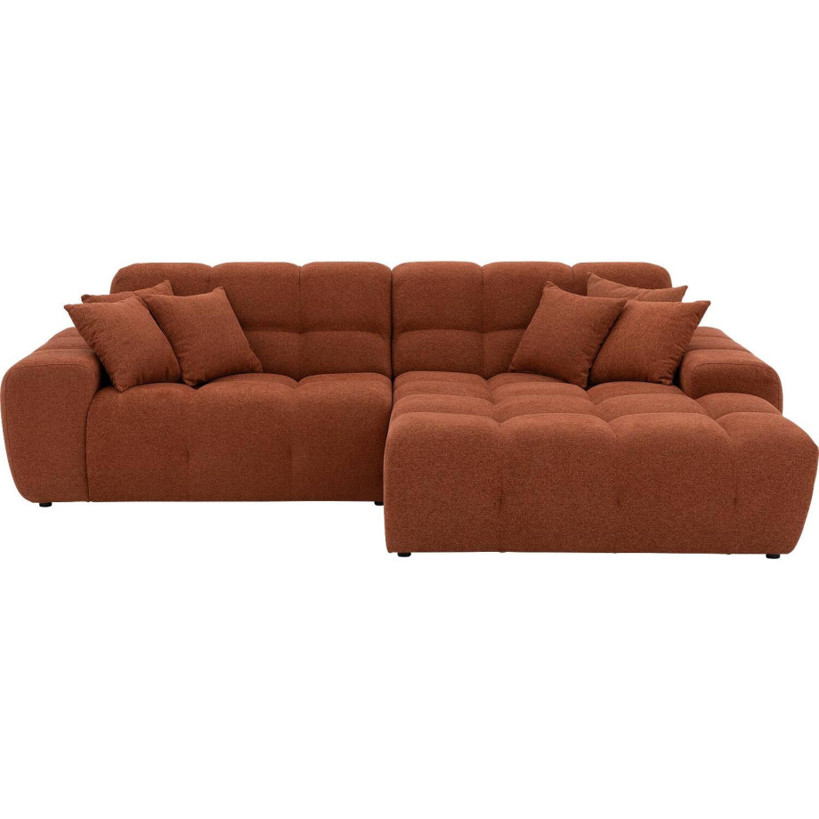 Goossens Excellent Bank Kubus - 40 X 40 Cm Stiksel oranje, stof, 1,5-zits, modern design met chaise longue rechts afbeelding 1