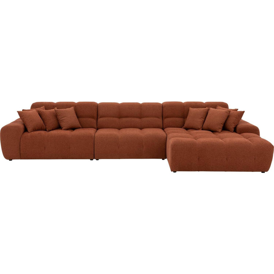Goossens Excellent Bank Kubus bruin, stof, 1,5-zits, modern design met chaise longue rechts afbeelding 1