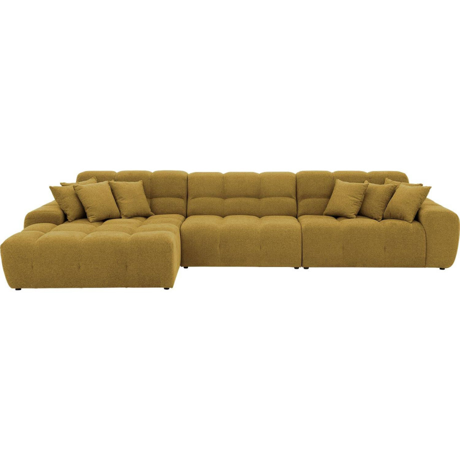 Goossens Excellent Bank Kubus - 30 X 30 Cm Stiksel geel, stof, 1,5-zits, modern design met chaise longue links afbeelding 1