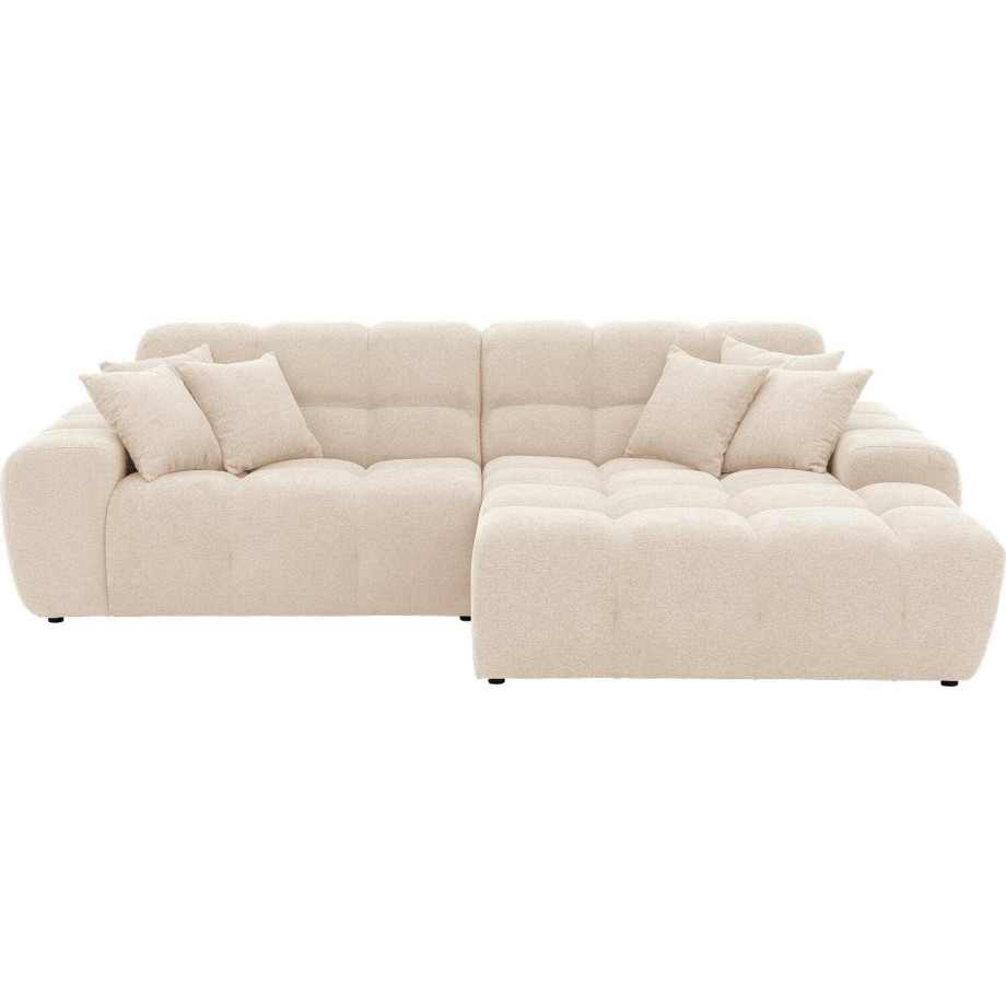 Goossens Excellent Bank Kubus - 40 X 40 Cm Stiksel wit, stof, 1,5-zits, modern design met chaise longue rechts afbeelding 1