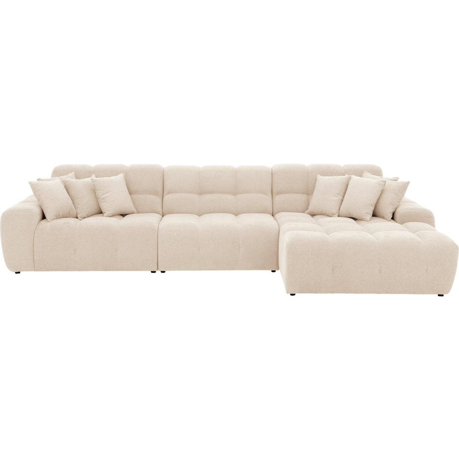 Goossens Excellent Bank Kubus - 30 X 30 Cm Stiksel wit, stof, 1,5-zits, modern design met chaise longue rechts afbeelding 1