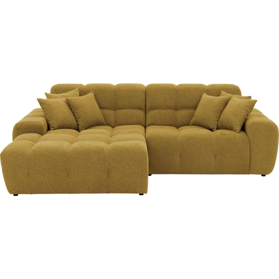 Goossens Excellent Bank Kubus - 30 X 30 Cm Stiksel geel, stof, 1,5-zits, modern design met chaise longue links afbeelding 1