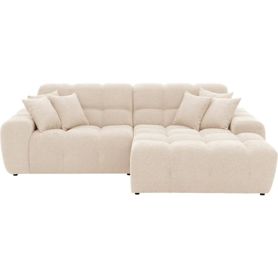 Goossens Excellent Bank Kubus - 30 X 30 Cm Stiksel wit, stof, 1,5-zits, modern design met chaise longue rechts afbeelding 1