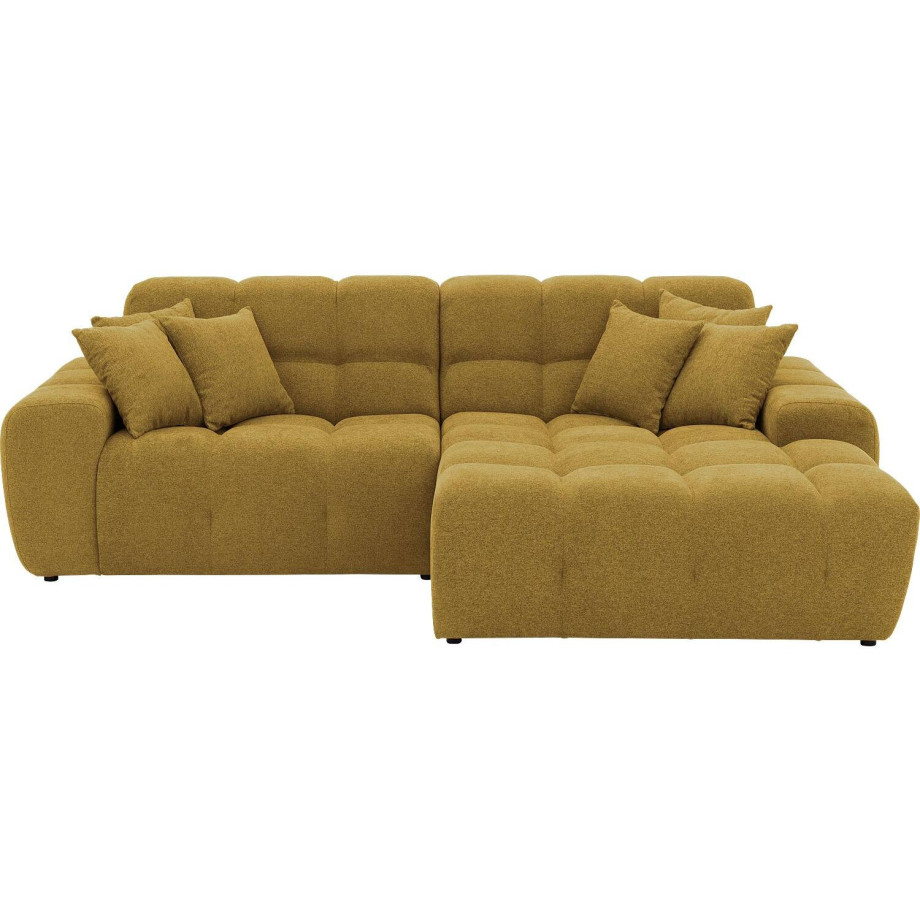 Goossens Excellent Bank Kubus - 30 X 30 Cm Stiksel geel, stof, 1,5-zits, modern design met chaise longue rechts afbeelding 1