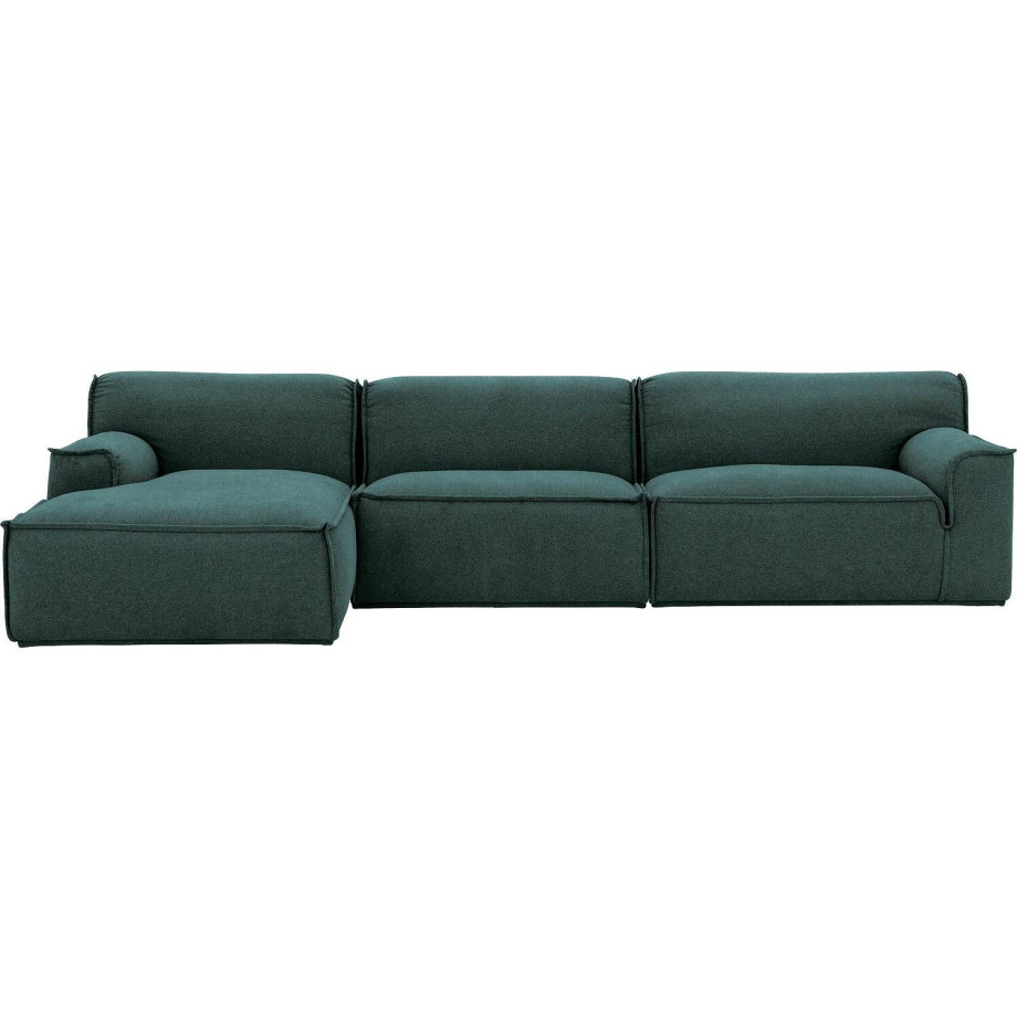 Goossens Excellent Elementenbank Sens blauw, stof, 1,5-zits, urban industrieel met chaise longue links afbeelding 1