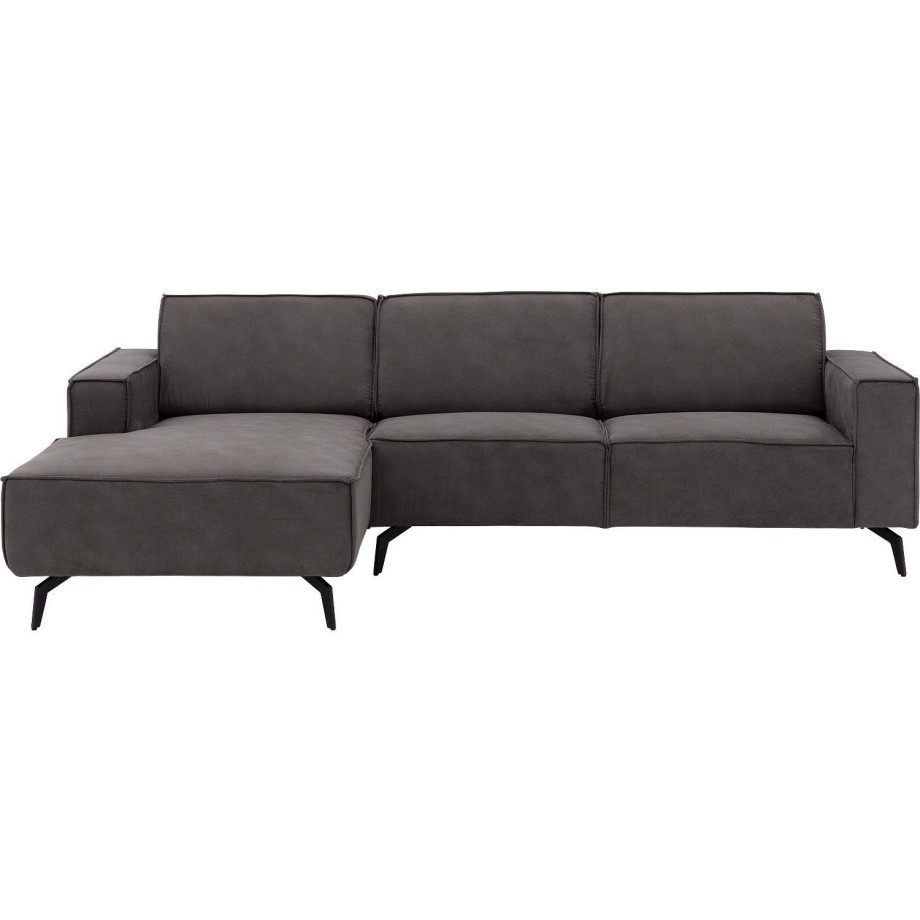 Goossens Hoekbank Hercules donkergrijs, microvezel, 2,5-zits, modern design met chaise longue links afbeelding 1