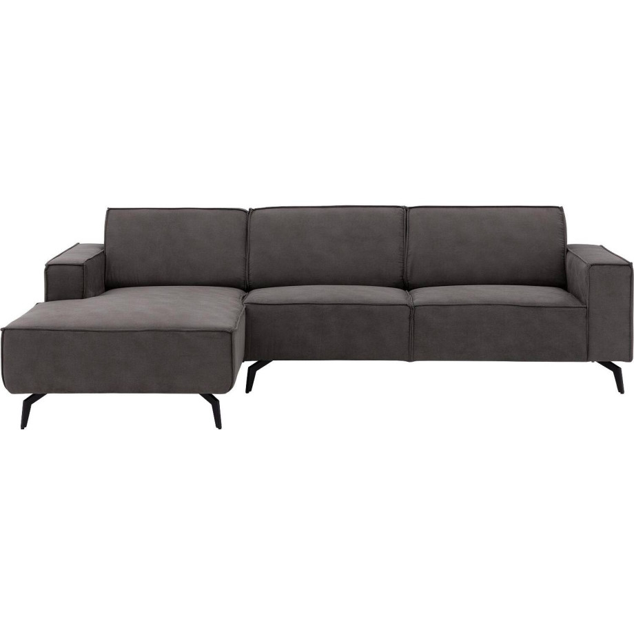 Goossens Hoekbank Hercules donkergrijs, microvezel, 3-zits, modern design met chaise longue links afbeelding 1