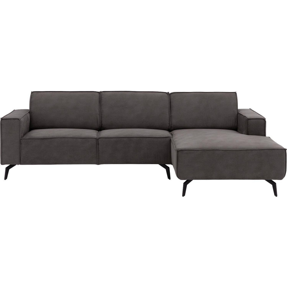 Goossens Hoekbank Hercules donkergrijs, microvezel, 2,5-zits, modern design met chaise longue rechts afbeelding 1