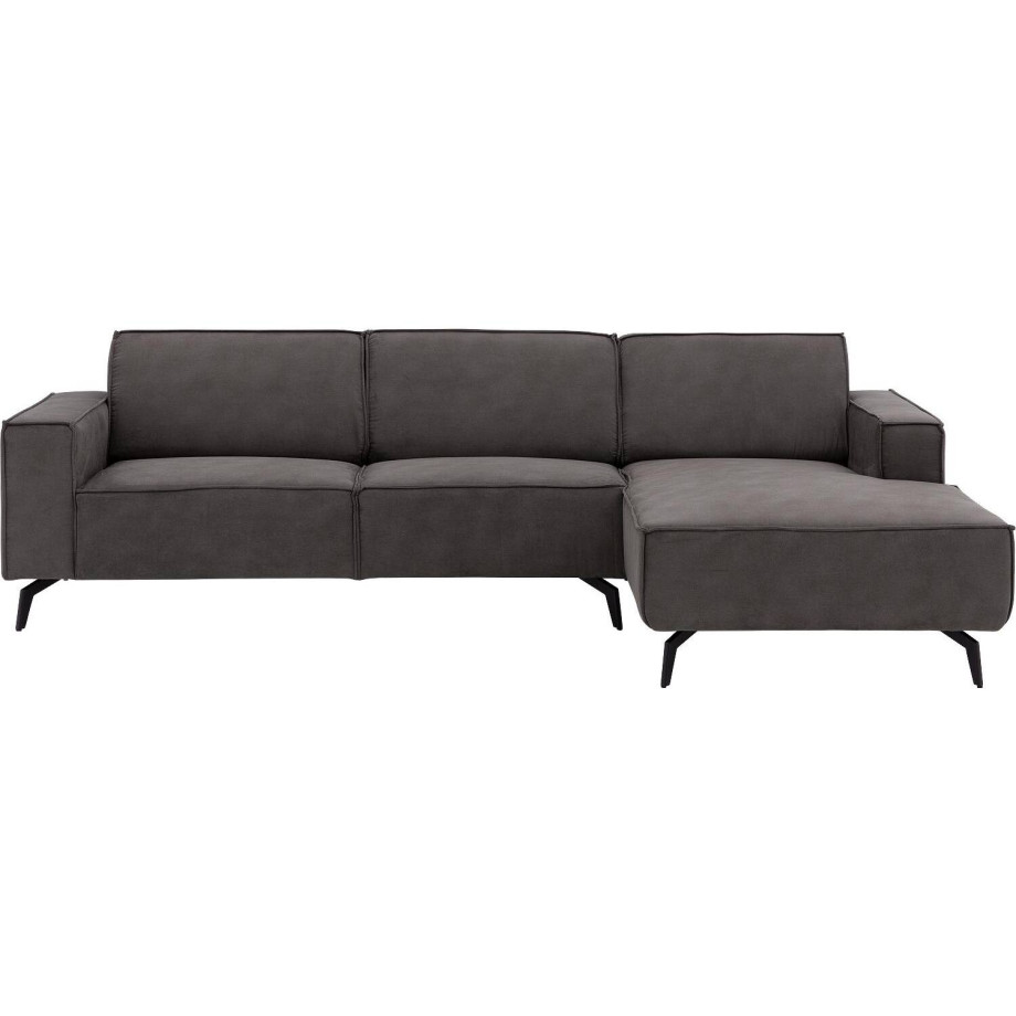 Goossens Hoekbank Hercules donkergrijs, microvezel, 3-zits, modern design met chaise longue rechts afbeelding 1