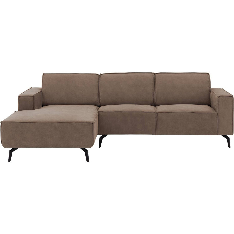 Goossens Hoekbank Hercules bruin, microvezel, 2-zits, modern design met chaise longue links afbeelding 1