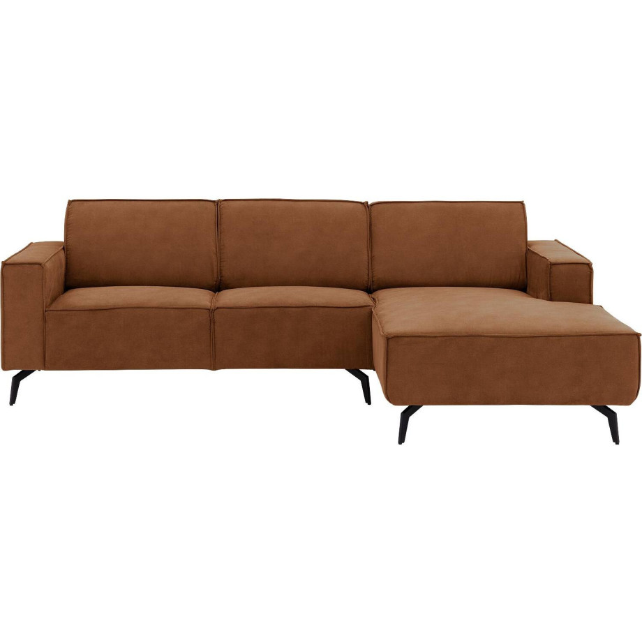 Goossens Hoekbank Hercules bruin, microvezel, 2-zits, modern design met chaise longue rechts afbeelding 1