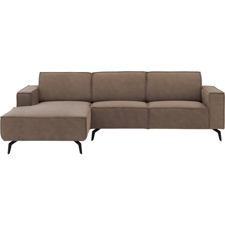 Goossens Hoekbank Hercules bruin, microvezel, 2,5-zits, modern design met chaise longue links afbeelding 1