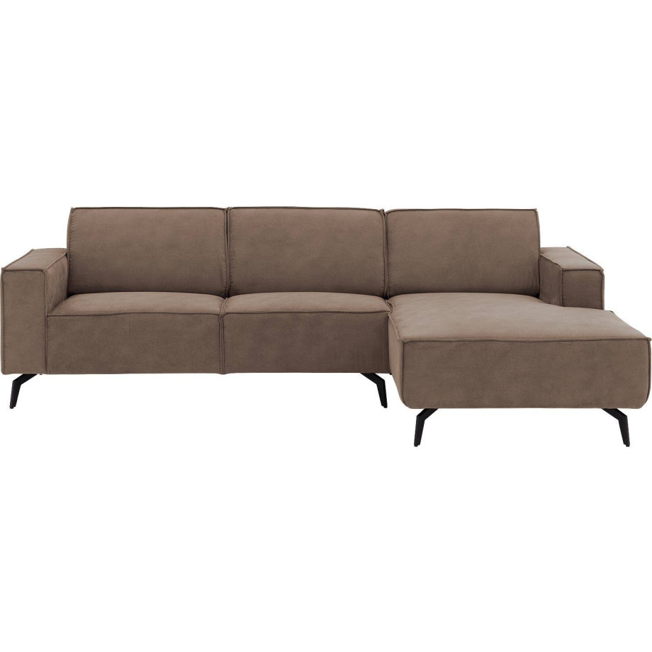 Goossens Hoekbank Hercules bruin, microvezel, 2,5-zits, modern design met chaise longue rechts afbeelding 1