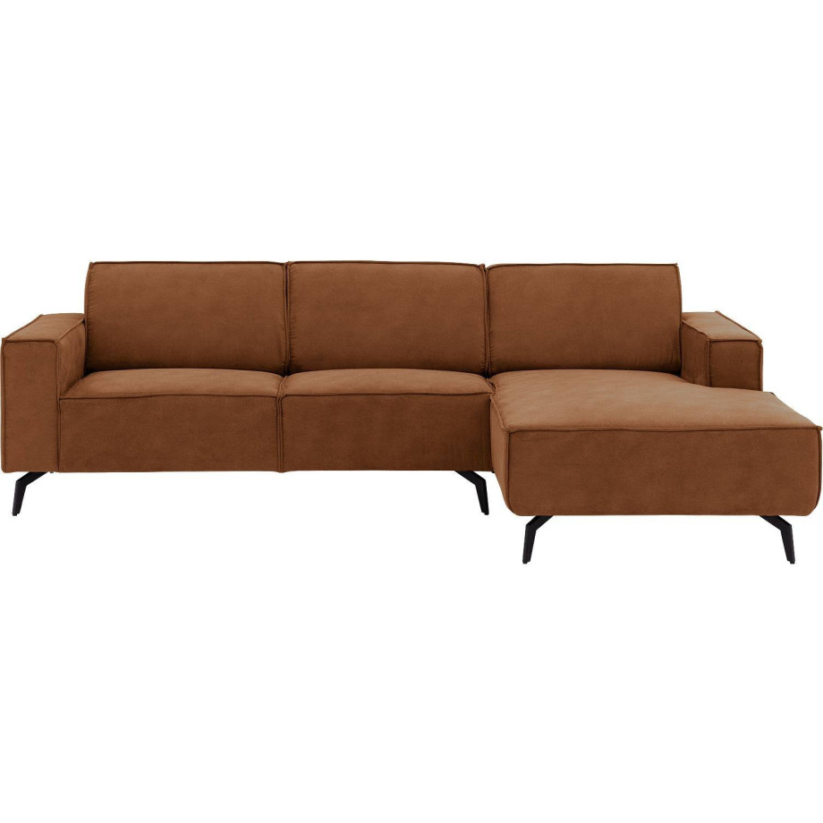 Goossens Hoekbank Hercules bruin, microvezel, 2,5-zits, modern design met chaise longue rechts afbeelding 1