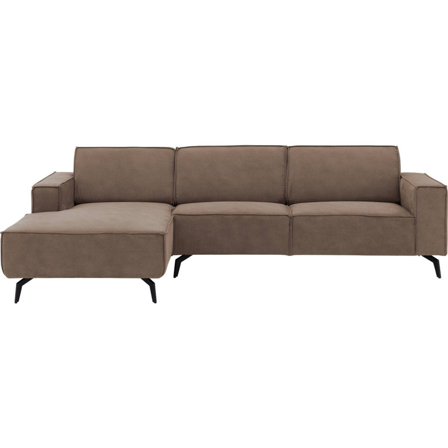 Goossens Hoekbank Hercules bruin, microvezel, 3-zits, modern design met chaise longue links afbeelding 1