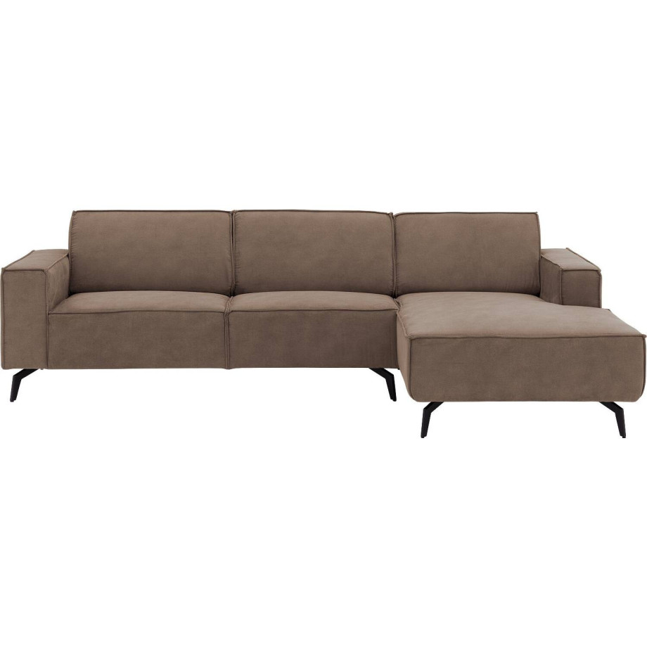 Goossens Hoekbank Hercules bruin, microvezel, 3-zits, modern design met chaise longue rechts afbeelding 1