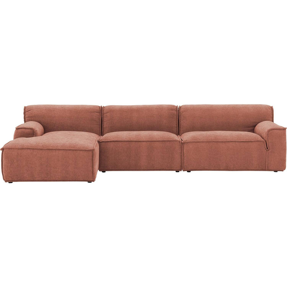 Goossens Excellent Elementenbank Sens roze, stof, 1,5-zits, urban industrieel met chaise longue links afbeelding 1