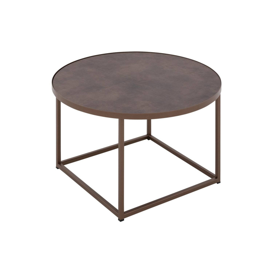 Goossens Salontafel Livia rond, kunstleer bruin, modern design, 61 x 35 x 61 cm afbeelding 1