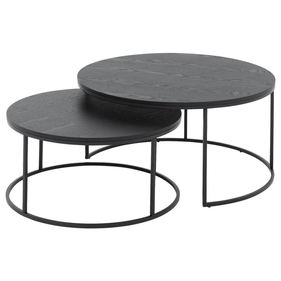 Goossens Salontafel Lima rond, essenhout zwart, modern design, 90 x 45 x 90 cm afbeelding 1