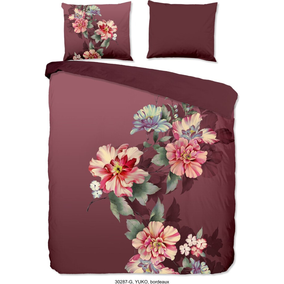 Good Morning Dekbedovertrek "bloemen" - Bordeaux - (200x200/220 cm) - Katoen afbeelding 1
