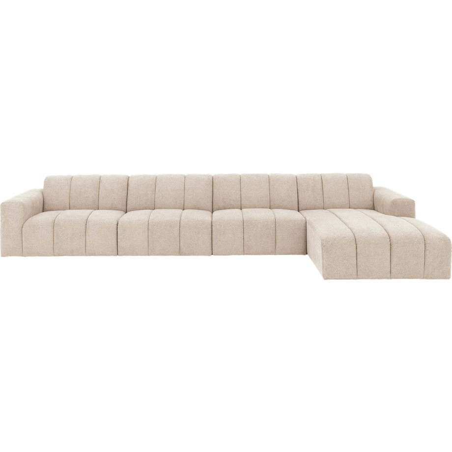 Goossens Bank Lewis bruin, stof, 1,5-zits, modern design met chaise longue rechts afbeelding 1