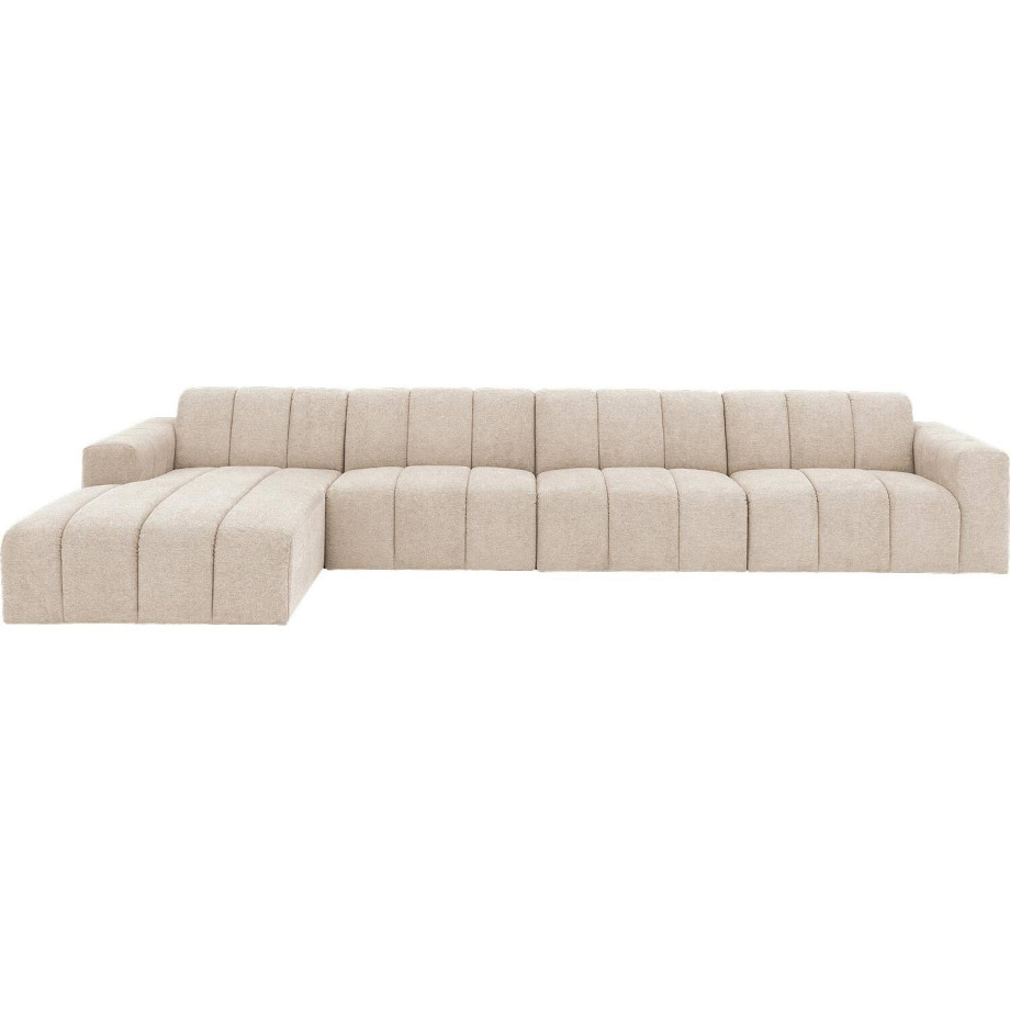 Goossens Bank Lewis bruin, stof, 1,5-zits, modern design met chaise longue links afbeelding 1