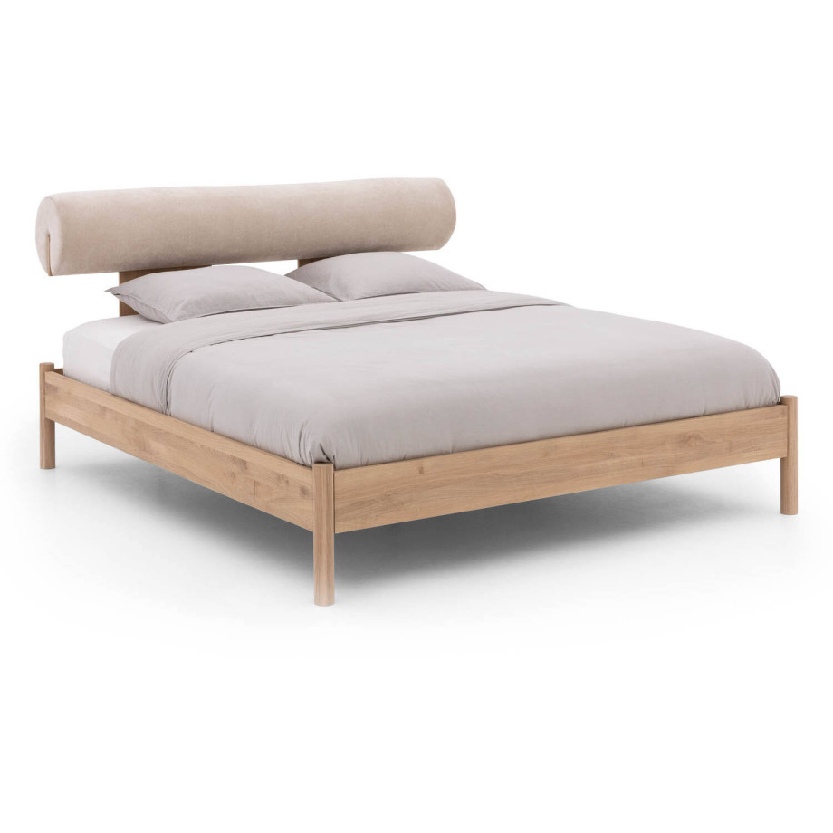 Goossens Bedframe Roll, Bedframe 140 x 220 cm met hoofdbord met gestoffeerde rol afbeelding 1