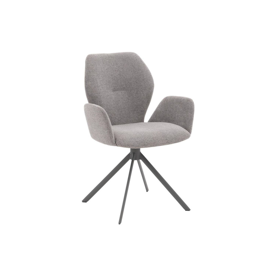 Goossens Eetkamerstoel Hera lichtgrijs stof met armleuning, modern design Goossens Eetkamerstoel Hera lichtgrijs stof met armleuning, modern design afbeelding 1