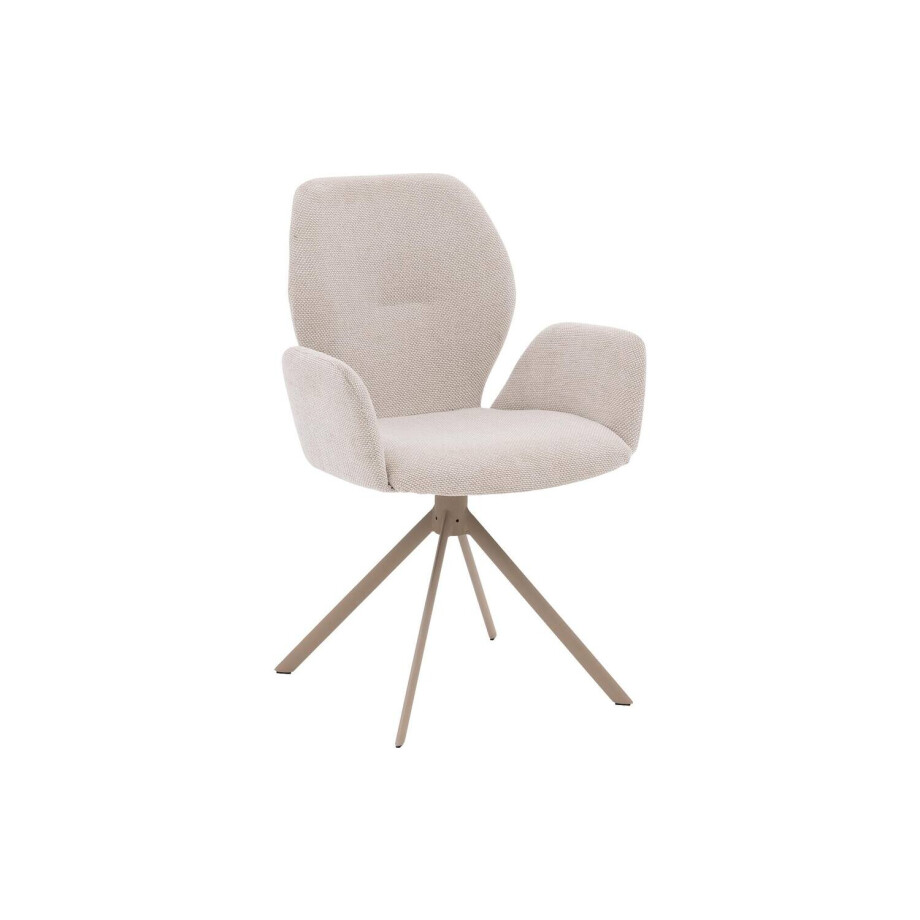 Goossens Eetkamerstoel Hera beige stof met armleuning, modern design afbeelding 1