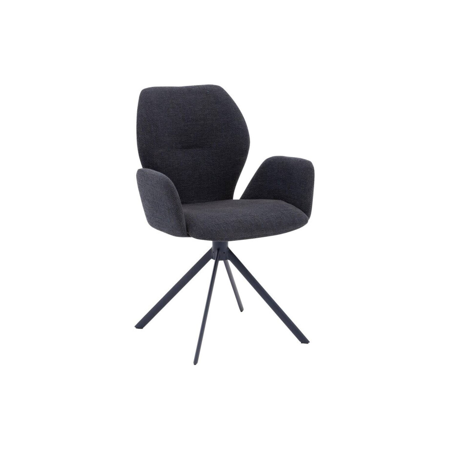 Goossens Eetkamerstoel Hera blauw stof met armleuning, modern design Goossens Eetkamerstoel Hera blauw stof met armleuning, modern design afbeelding 1