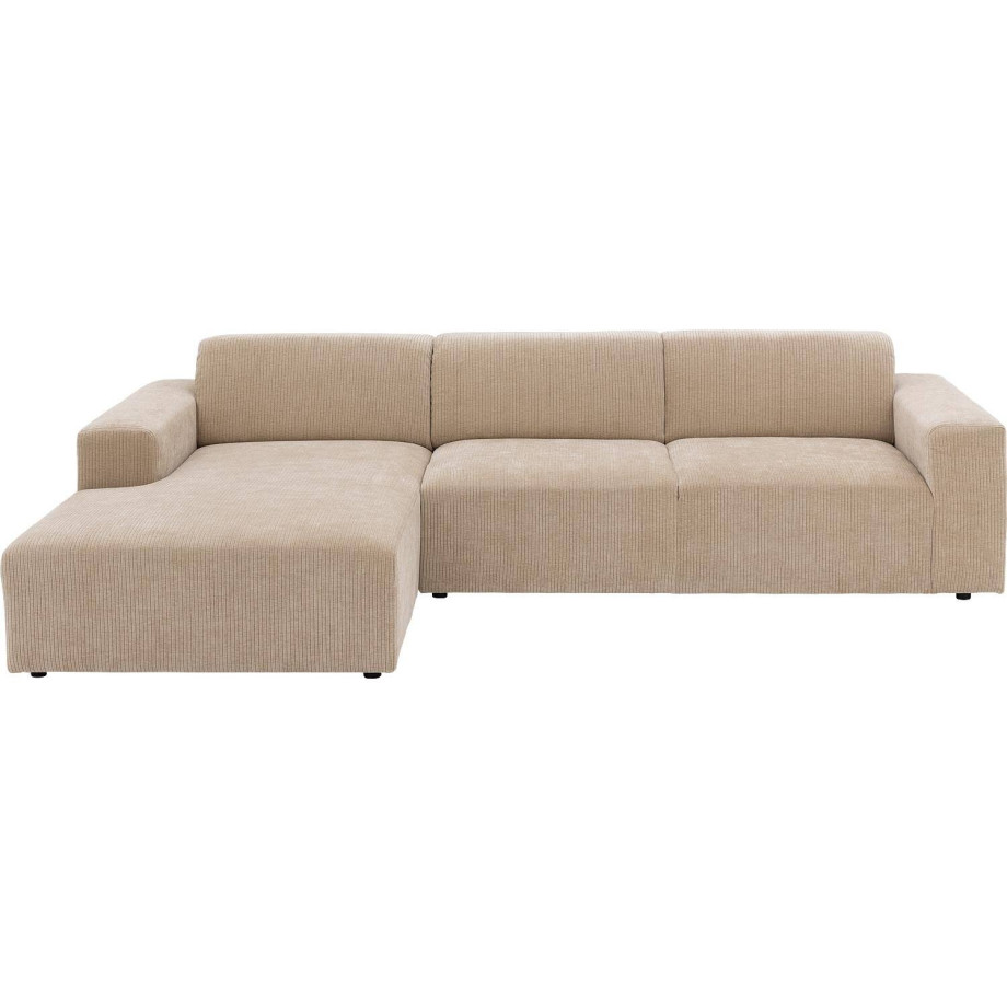 Goossens Bank Jamy bruin, stof, 2,5-zits, stijlvol landelijk met chaise longue links afbeelding 1