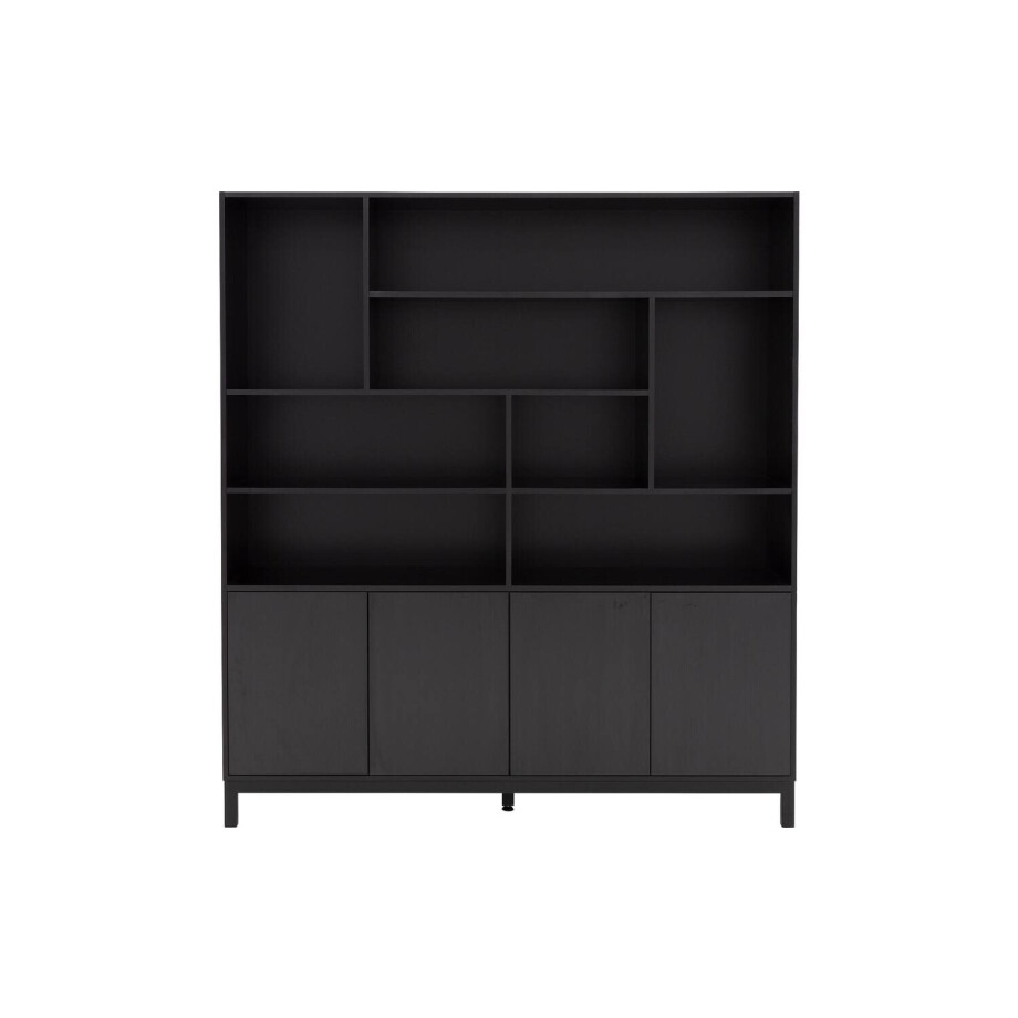 Goossens Buffetkast Valencia, 4 dichte deuren 8 open vakken, zwart melamine, 184 x 203 x 45 cm, elegant chic Goossens Buffetkast Valencia, 4 dichte deuren 8 open vakken, zwart melamine, 184 x 203 x 45 cm, elegant chic afbeelding 1