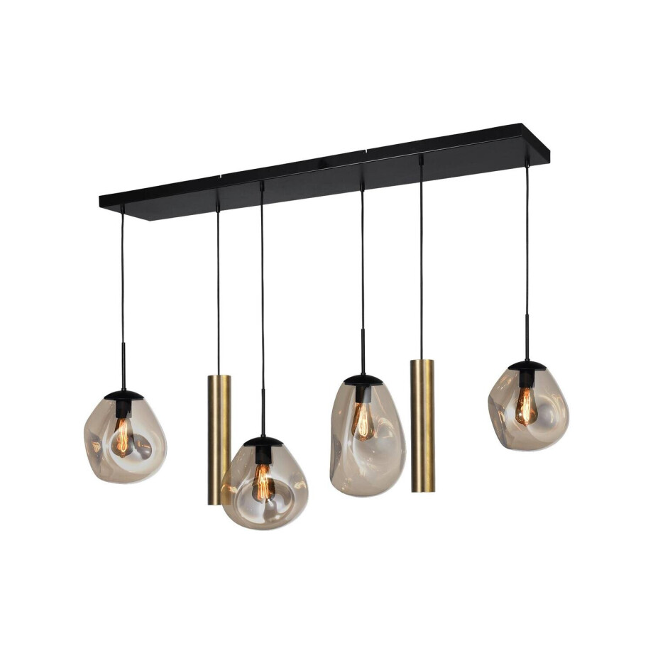 Goossens Hanglamp Lava, Hanglamp met 6 lichtpunten (base recht) (4x glas, 2x tube) Goossens Hanglamp Lava, Hanglamp met 6 lichtpunten (base recht) (4x glas, 2x tube) afbeelding 1
