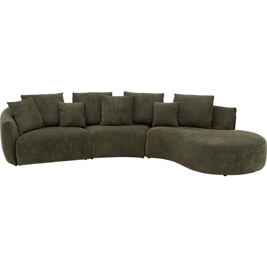 Goossens Bank Fay groen, stof, 1,5-zits, stijlvol landelijk met chaise longue rechts afbeelding 1