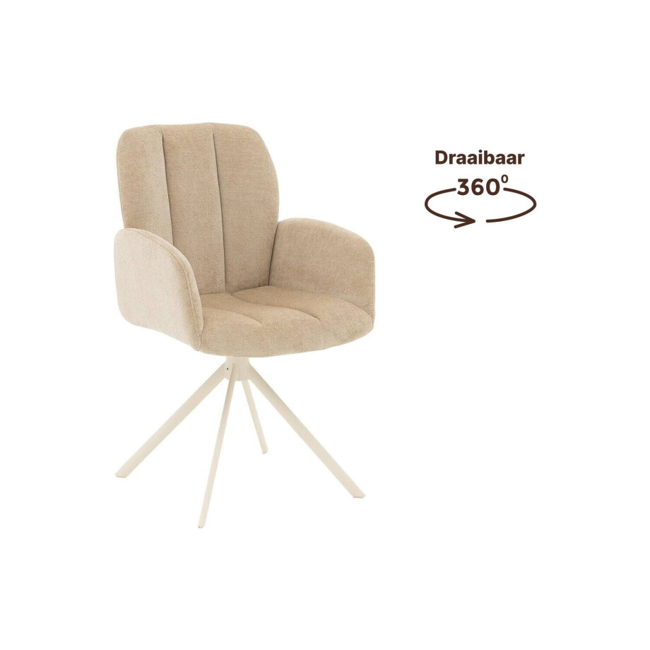 Goossens Eetkamerstoel Hestia beige stof Hera spin poot gr draaibaar returnfunctie met armleuning, afbeelding 1
