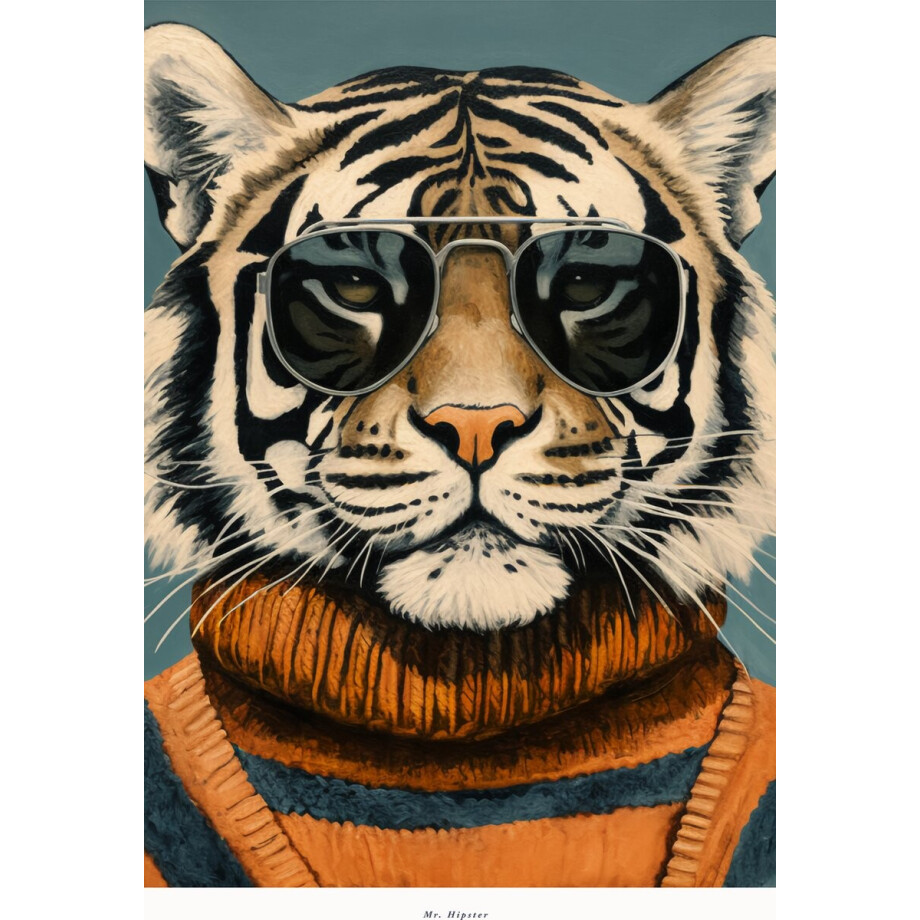 Mr Hipster Tijger Poster - 40x50 cm afbeelding 1