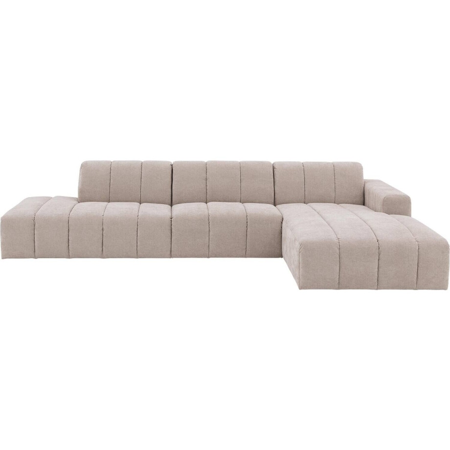 Goossens Bank Lewis bruin, stof, modern design met chaise longue rechts afbeelding 1