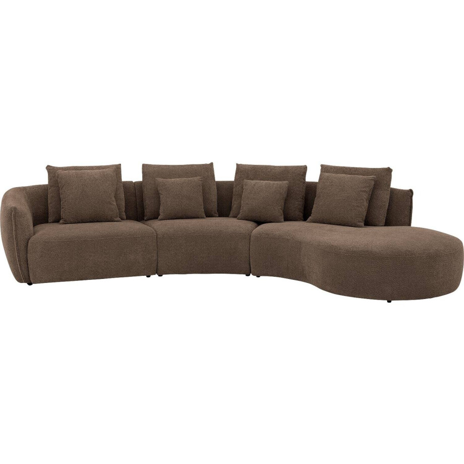Goossens Bank Fay bruin, stof, 1,5-zits, stijlvol landelijk met chaise longue rechts afbeelding 1