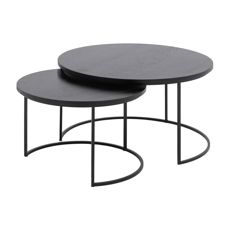 Goossens Salontafel Iras rond, hout eiken zwart, modern design, 75 x 45 x 75 cm afbeelding 1