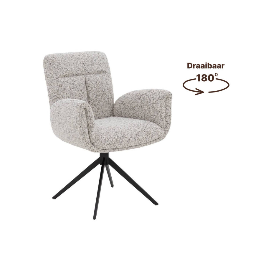 Goossens Eetkamerstoel Evy beige stof graden draaibaar met armleuning, modern design afbeelding 1