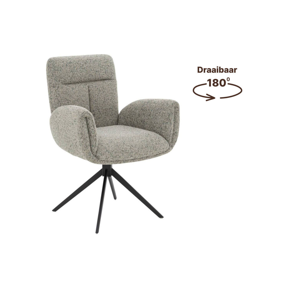 Goossens Eetkamerstoel Evy groen stof graden draaibaar met armleuning, modern design afbeelding 1