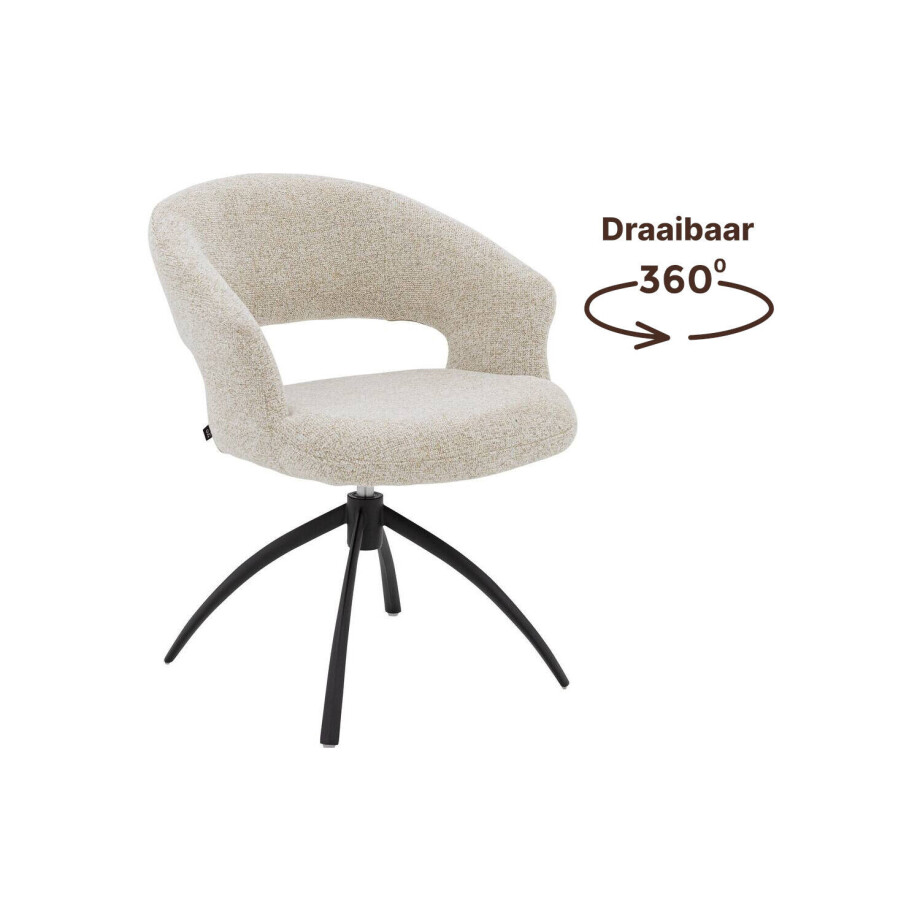 Goossens Eetkamerstoel Sara beige stof graden draaibaar met return functie met armleuning, afbeelding 1