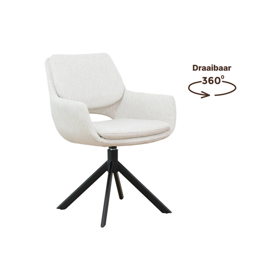 Goossens Eetkamerstoel Daisy beige stof graden draaibaar met return functie met armleuning, modern design afbeelding 1