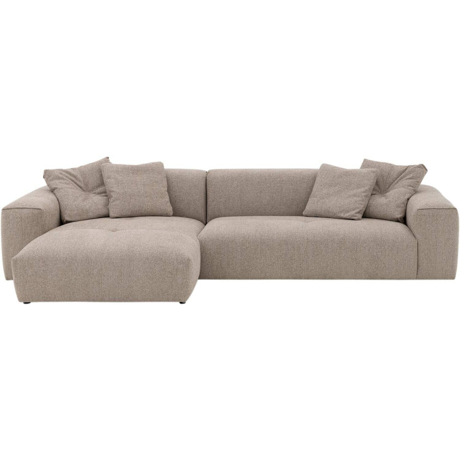 Goossens Bank Lago bruin, stof, met chaise longue links afbeelding 1