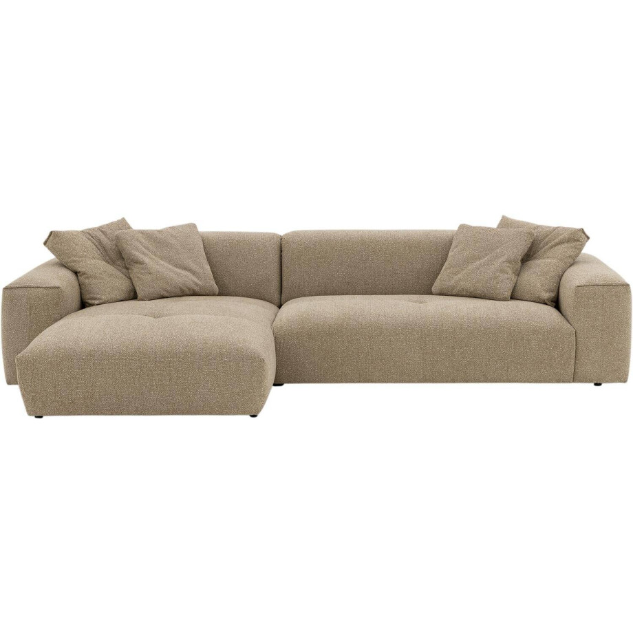 Goossens Bank Lago bruin, stof, met chaise longue links afbeelding 1