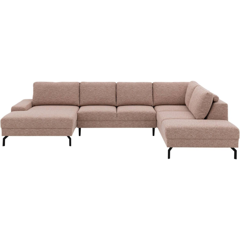 Goossens Bank Valdena roze, stof, 3-zits, met ligelement rechts met chaise longue links afbeelding 1